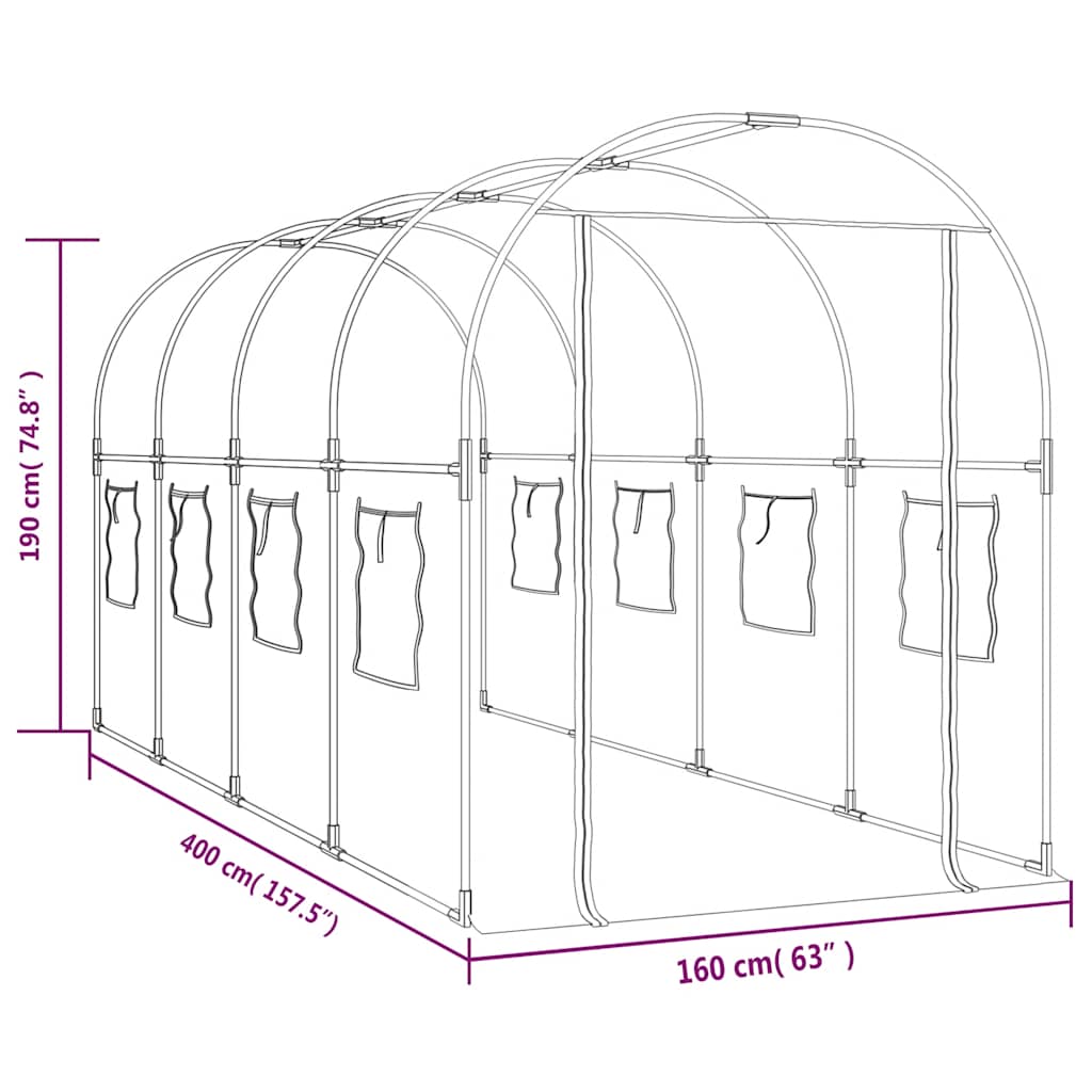 Θερμοκήπιο Διαφανές 160x400x190 εκ. PVC & Χάλυβας Ηλεκτρ. Βαφή - Pakobazaar