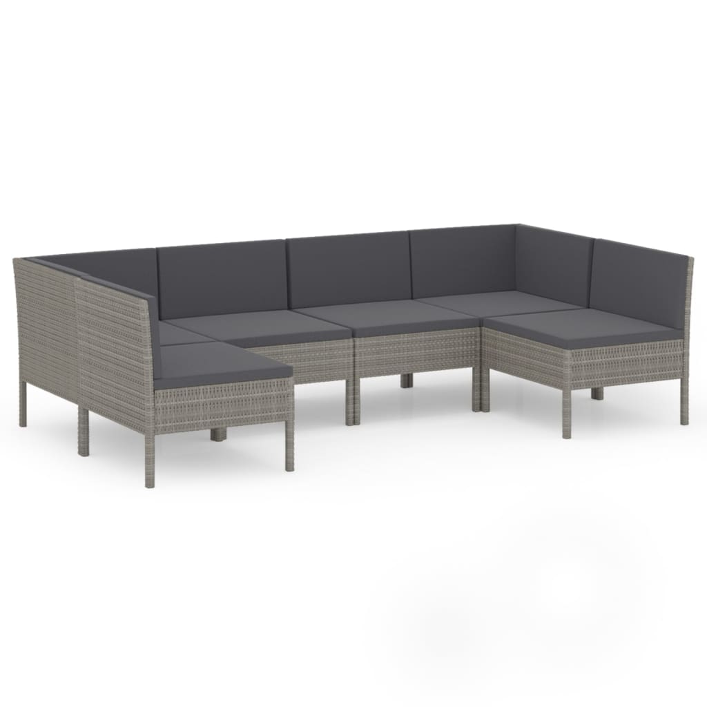 Σαλόνι Κήπου Σετ 6 Τεμαχίων Γκρι Συνθετικό Ρατάν με Μαξιλάρια - PAKOBAZAAR