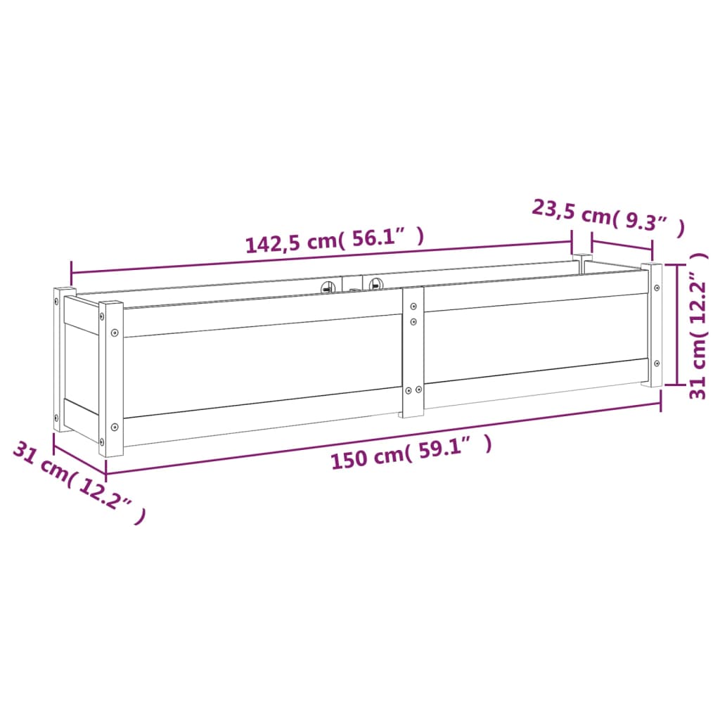Ζαρντινιέρα Υπερυψωμένη 150 x 31 x 31 εκ. από Μασίφ Ξύλο Πεύκου