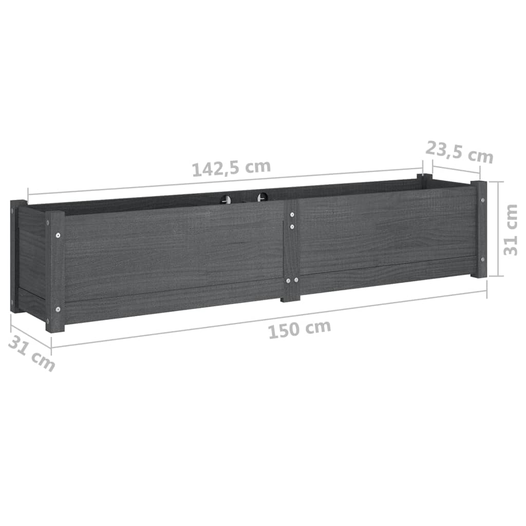 Ζαρντινιέρα Υπερυψωμένη Γκρι 150x31x31εκ. από Μασίφ Ξύλο Πεύκου
