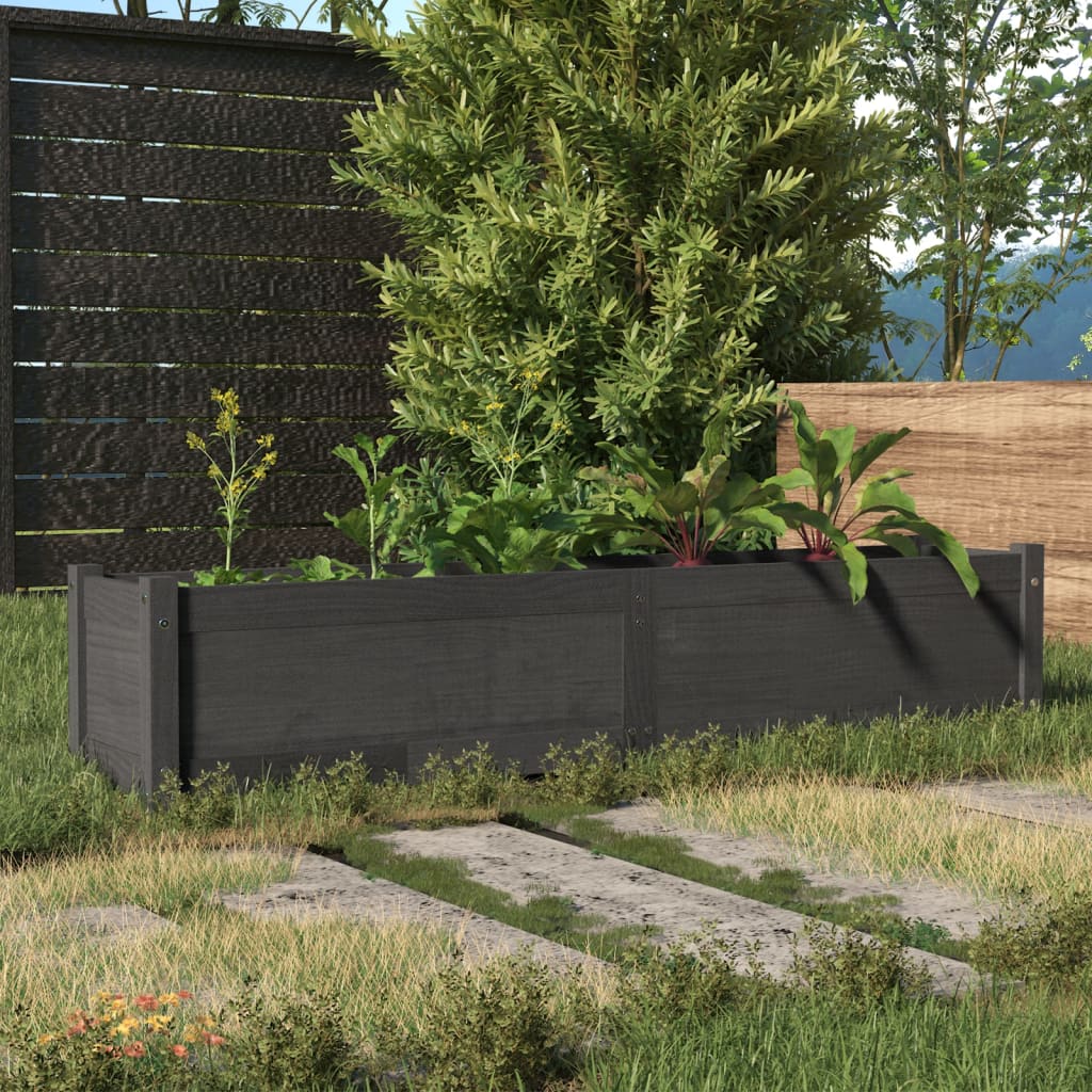 Ζαρντινιέρα Υπερυψωμένη Γκρι 150x31x31εκ. από Μασίφ Ξύλο Πεύκου