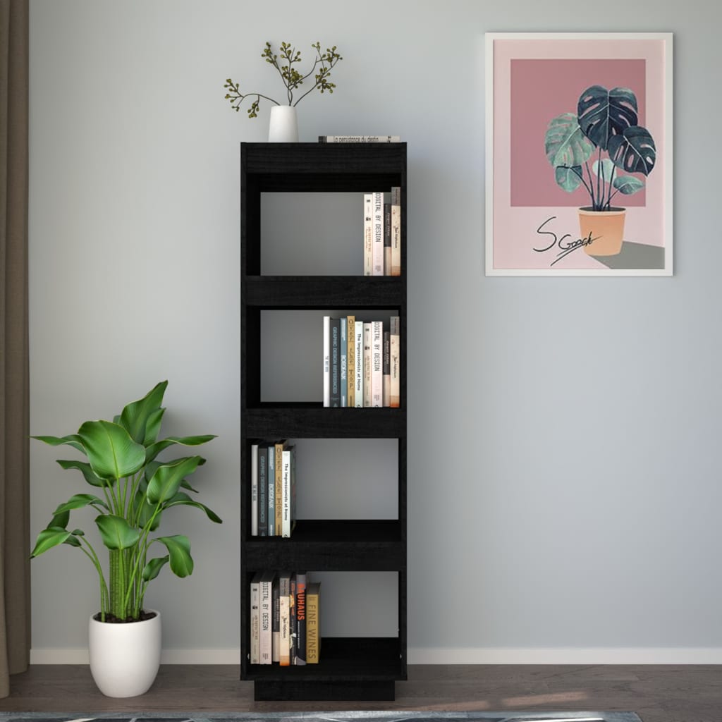 Βιβλιοθήκη/Διαχωριστικό Χώρου Μαύρο 40x35x135 εκ. Μασίφ Πεύκο