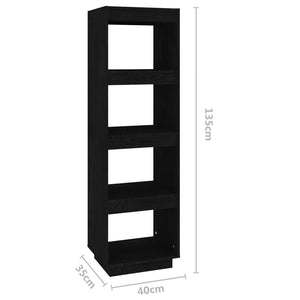 Βιβλιοθήκη/Διαχωριστικό Χώρου Μαύρο 40x35x135 εκ. Μασίφ Πεύκο