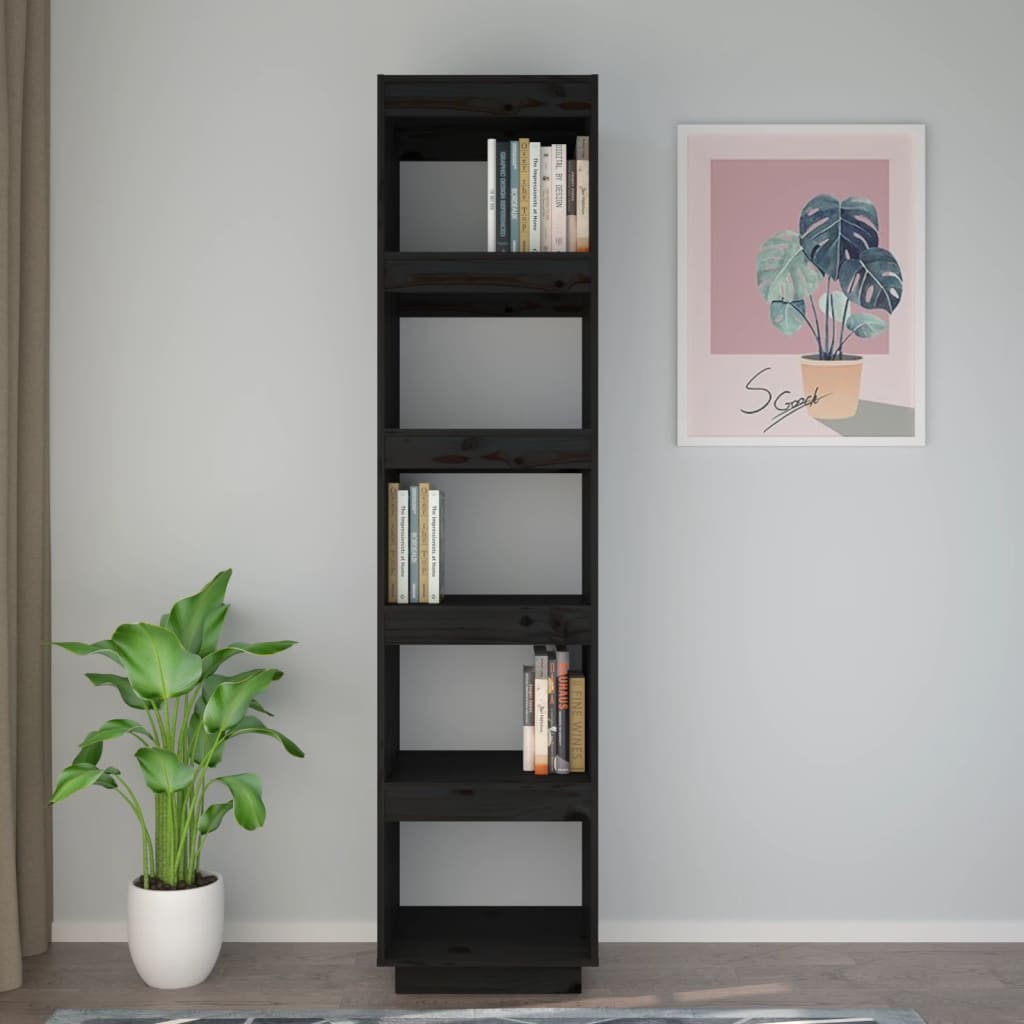 Βιβλιοθήκη/Διαχωριστικό Χώρου Μαύρο 40x35x167 εκ. Μασίφ Πεύκο