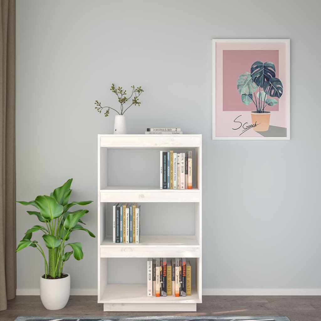 Βιβλιοθήκη/Διαχωριστικό Χώρου Λευκό 60x35x103 εκ. Μασίφ Πεύκο - Pakobazaar