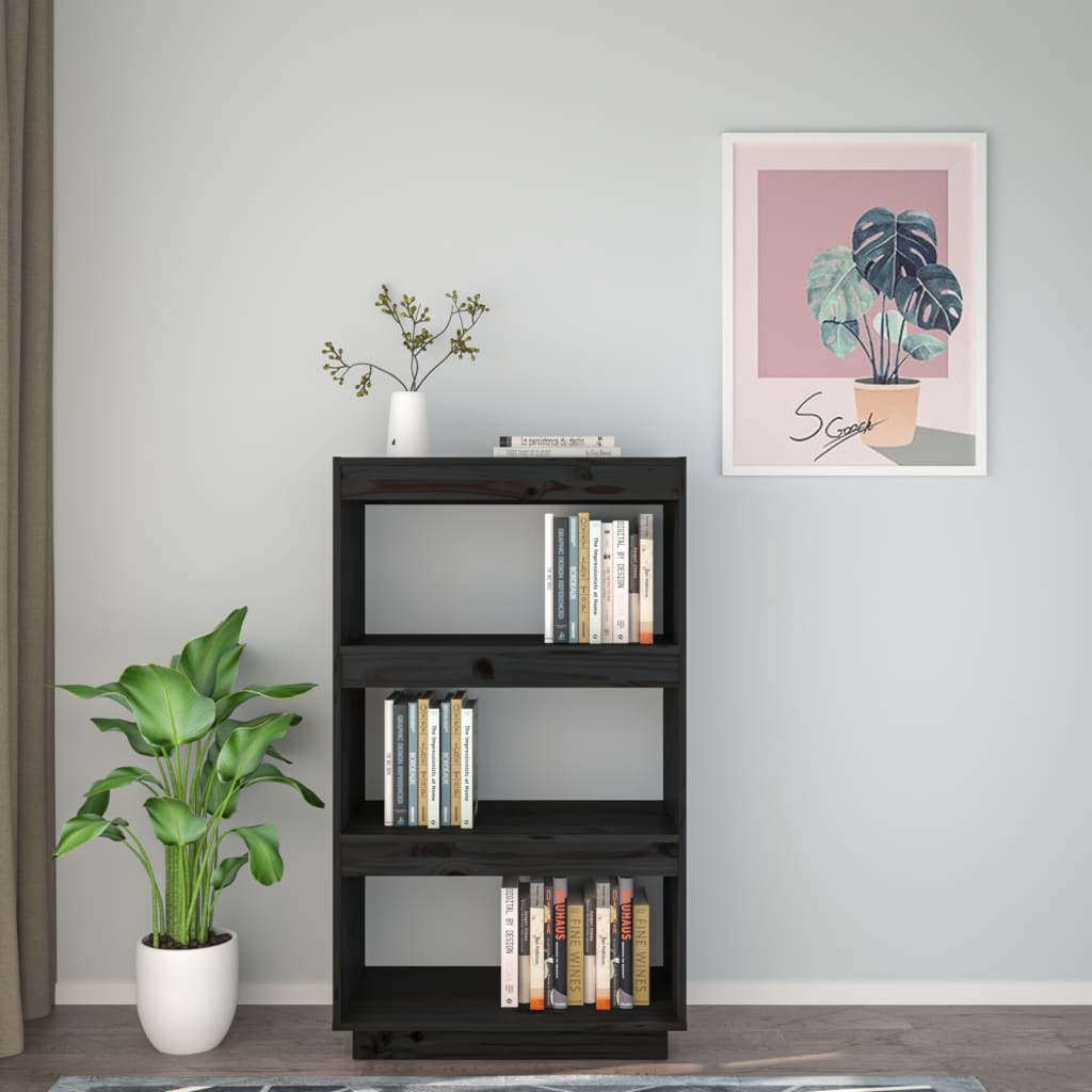 Βιβλιοθήκη/Διαχωριστικό Χώρου Μαύρο 60x35x103 εκ. Μασίφ Πεύκο