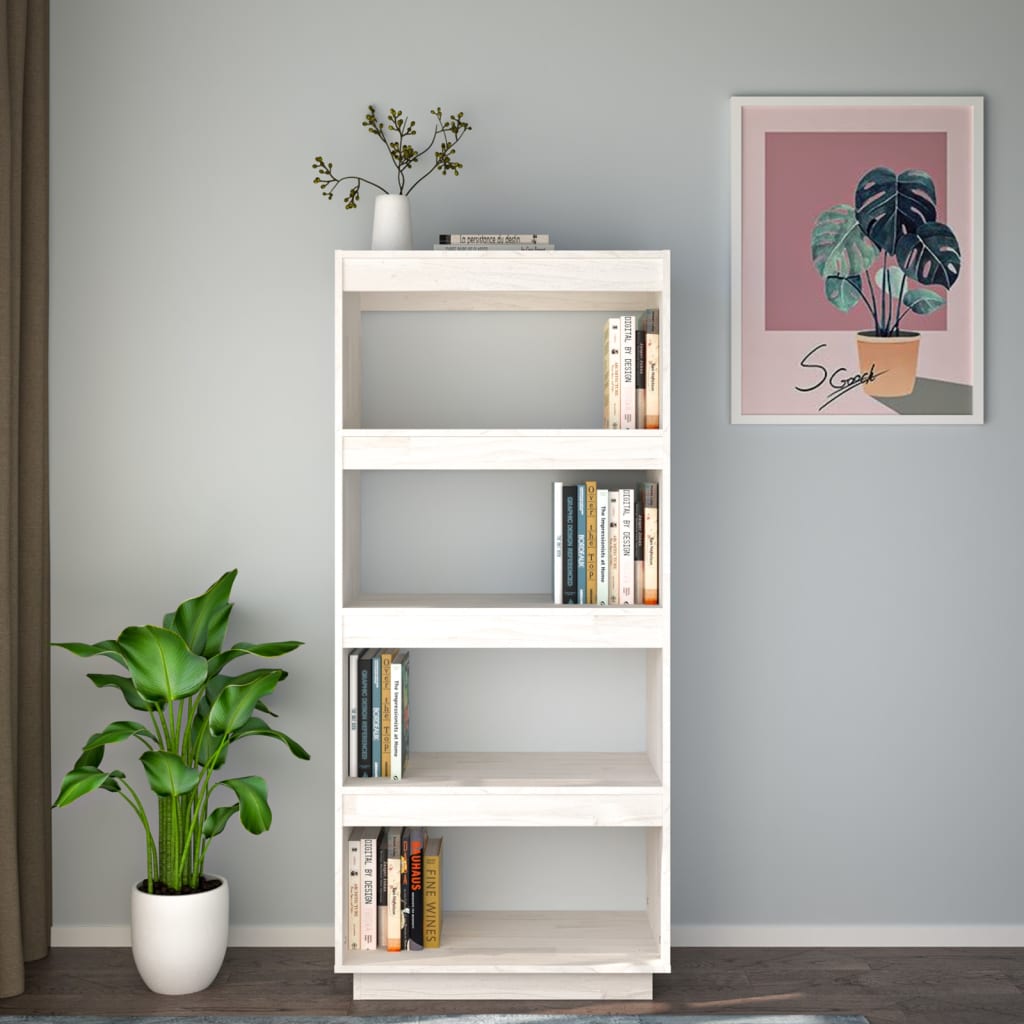 Βιβλιοθήκη/Διαχωριστικό Χώρου Λευκό 60x35x135 εκ. Μασίφ Πεύκο - Pakobazaar