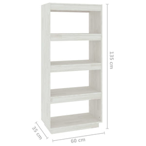 Βιβλιοθήκη/Διαχωριστικό Χώρου Λευκό 60x35x135 εκ. Μασίφ Πεύκο - Pakobazaar