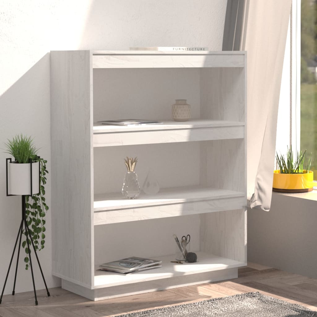 Βιβλιοθήκη/Διαχωριστικό Χώρου Λευκό 80x35x103 εκ. Μασίφ Πεύκο
