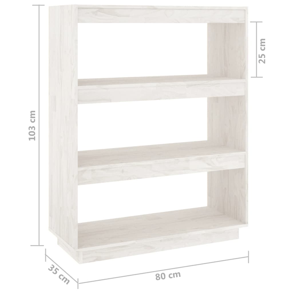 Βιβλιοθήκη/Διαχωριστικό Χώρου Λευκό 80x35x103 εκ. Μασίφ Πεύκο