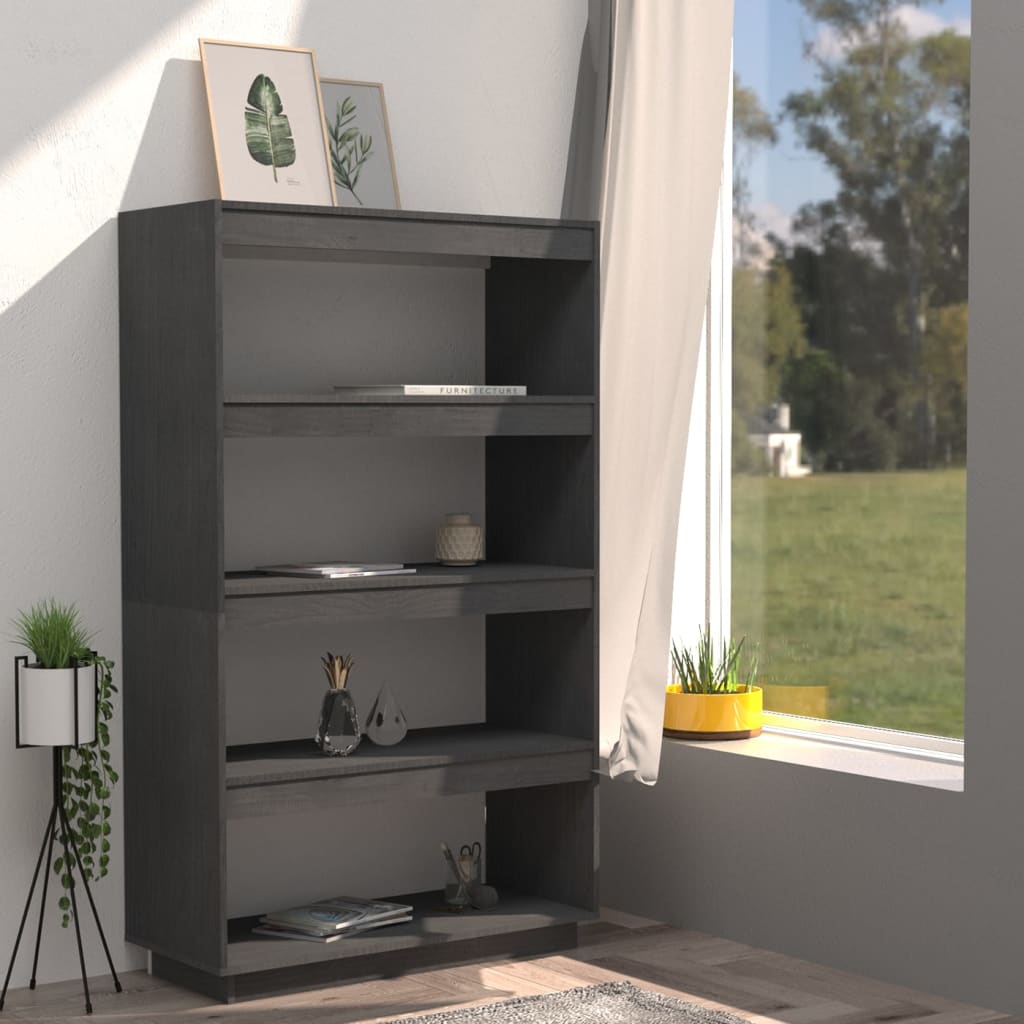 Βιβλιοθήκη/Διαχωριστικό Χώρου Γκρι 80x35x135 εκ. Μασίφ Πεύκο