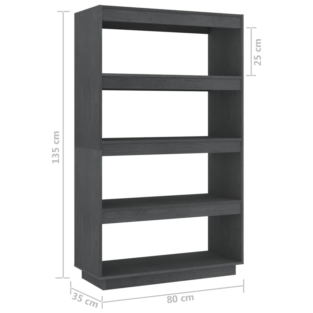 Βιβλιοθήκη/Διαχωριστικό Χώρου Γκρι 80x35x135 εκ. Μασίφ Πεύκο