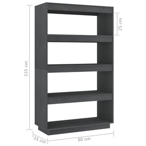 Βιβλιοθήκη/Διαχωριστικό Χώρου Γκρι 80x35x135 εκ. Μασίφ Πεύκο