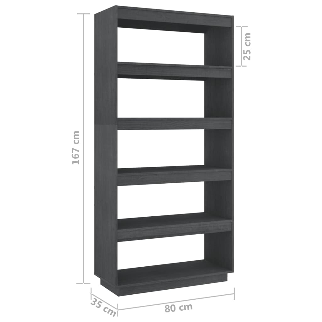 Βιβλιοθήκη/Διαχωρ. Χώρου Γκρι 80x35x167 εκ. Μασίφ Ξύλο Πεύκου - Pakobazaar