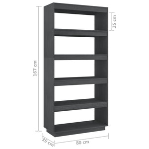 Βιβλιοθήκη/Διαχωρ. Χώρου Γκρι 80x35x167 εκ. Μασίφ Ξύλο Πεύκου - Pakobazaar