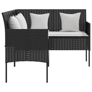 Καναπές Σε Σχήμα L Μαύρος από Συνθετικό Ρατάν με Μαξιλάρια - Pakobazaar