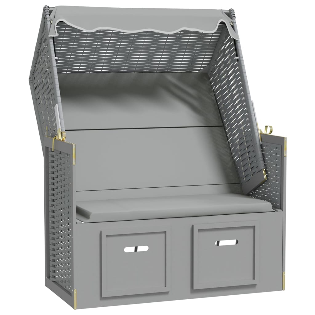 Ξαπλώστρα Strandkorb Γκρι Συνθετικό Ρατάν/Μασίφ Ξύλο + Σκίαστρο