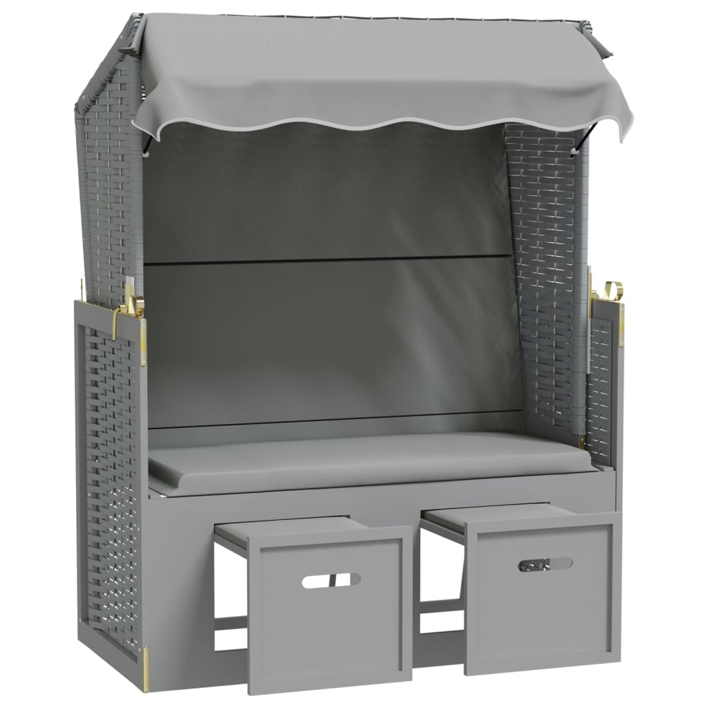 Ξαπλώστρα Strandkorb Γκρι Συνθετικό Ρατάν/Μασίφ Ξύλο + Σκίαστρο