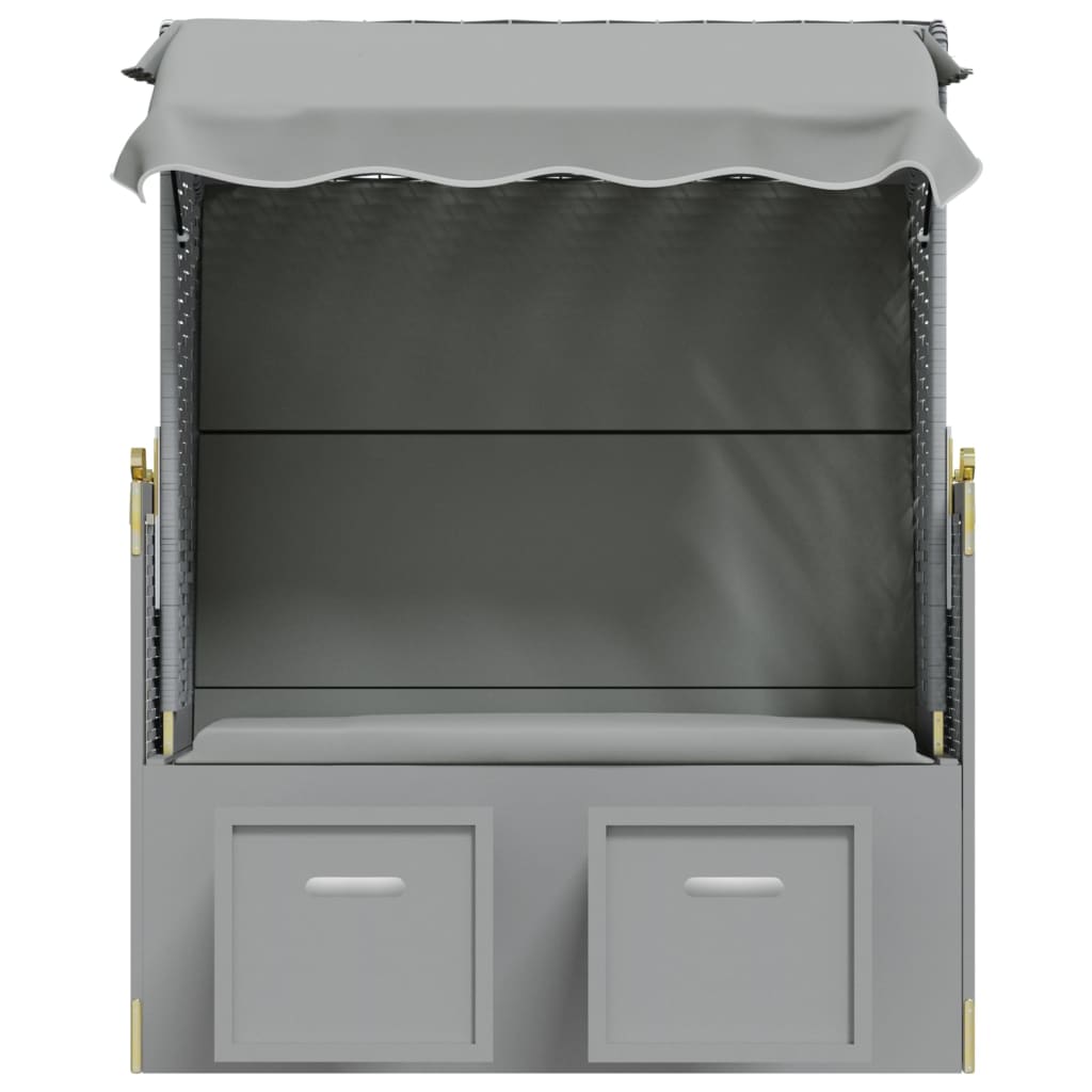 Ξαπλώστρα Strandkorb Γκρι Συνθετικό Ρατάν/Μασίφ Ξύλο + Σκίαστρο