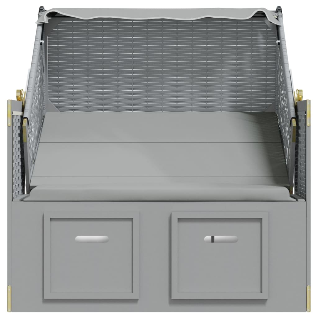 Ξαπλώστρα Strandkorb Γκρι Συνθετικό Ρατάν/Μασίφ Ξύλο + Σκίαστρο