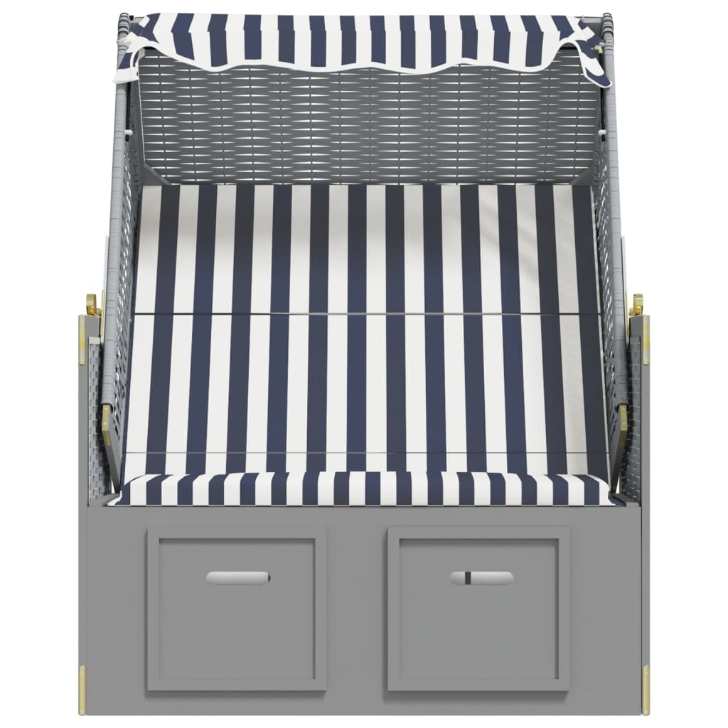 Ξαπλώστρα Strandkorb με Σκίαστρο Μπλε/Λευκό Συνθ. Ρατάν/Ξύλο