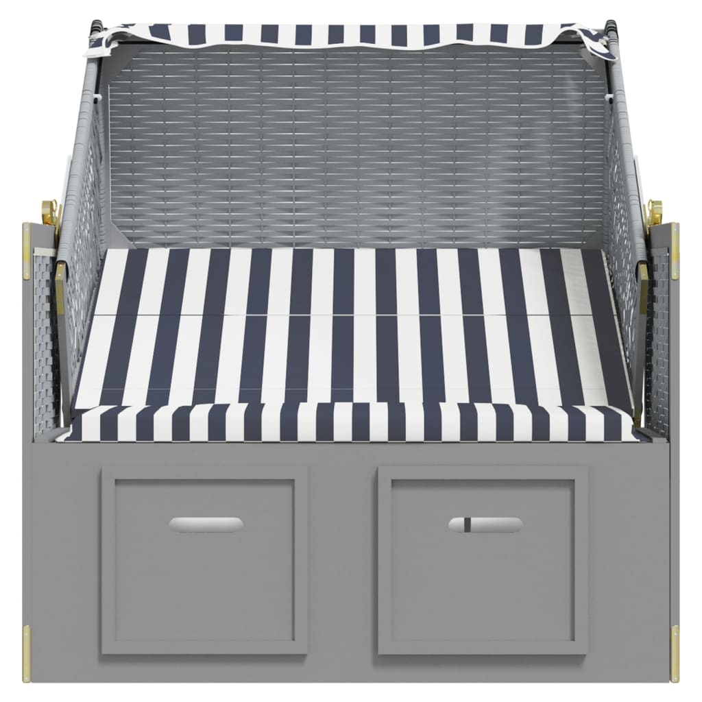 Ξαπλώστρα Strandkorb με Σκίαστρο Μπλε/Λευκό Συνθ. Ρατάν/Ξύλο