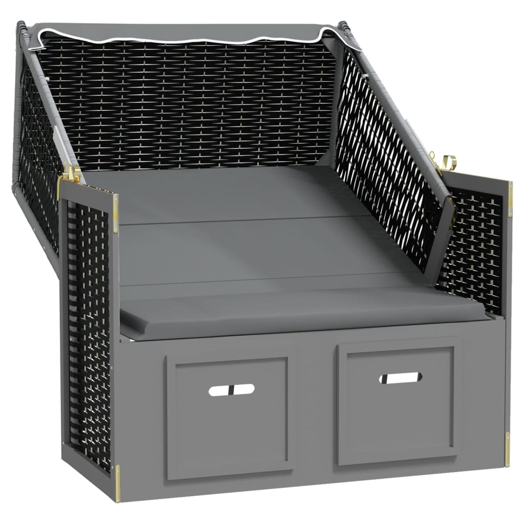 Ξαπλώστρα Strandkorb με Σκίαστρο Ανθρακί/Μαύρο Συνθ. Ρατάν/Ξύλο - Pakobazaar