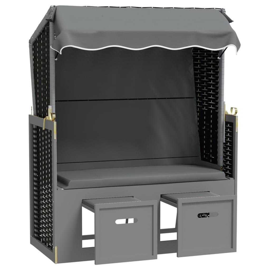 Ξαπλώστρα Strandkorb με Σκίαστρο Ανθρακί/Μαύρο Συνθ. Ρατάν/Ξύλο - Pakobazaar