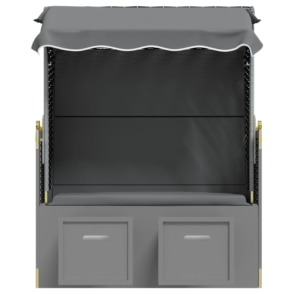 Ξαπλώστρα Strandkorb με Σκίαστρο Ανθρακί/Μαύρο Συνθ. Ρατάν/Ξύλο - Pakobazaar