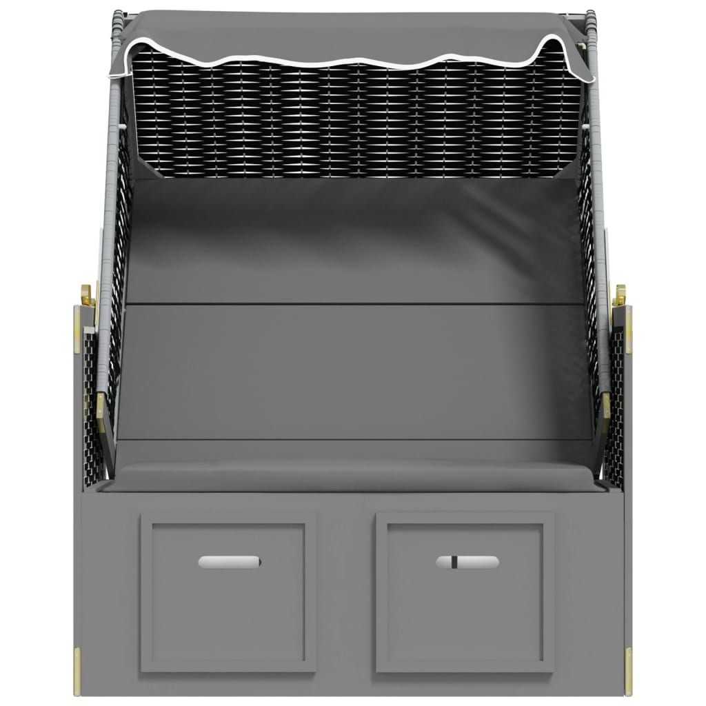 Ξαπλώστρα Strandkorb με Σκίαστρο Ανθρακί/Μαύρο Συνθ. Ρατάν/Ξύλο - Pakobazaar