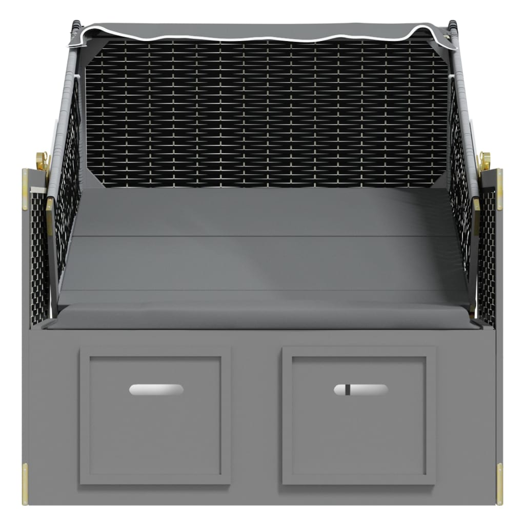 Ξαπλώστρα Strandkorb με Σκίαστρο Ανθρακί/Μαύρο Συνθ. Ρατάν/Ξύλο - Pakobazaar