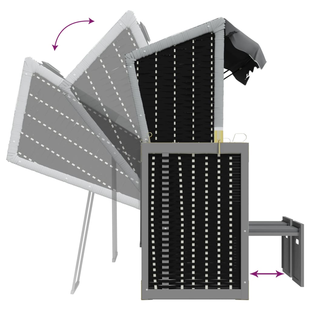 Ξαπλώστρα Strandkorb με Σκίαστρο Ανθρακί/Μαύρο Συνθ. Ρατάν/Ξύλο - Pakobazaar