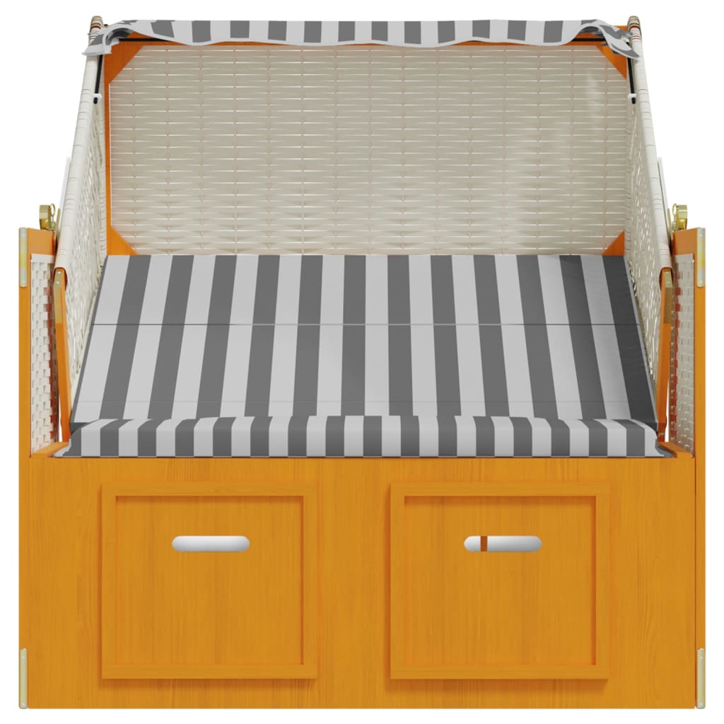 Ξαπλώστρα Strandkorb με Σκίαστρο Λευκό/Γκρι Συνθ. Ρατάν/Ξύλο