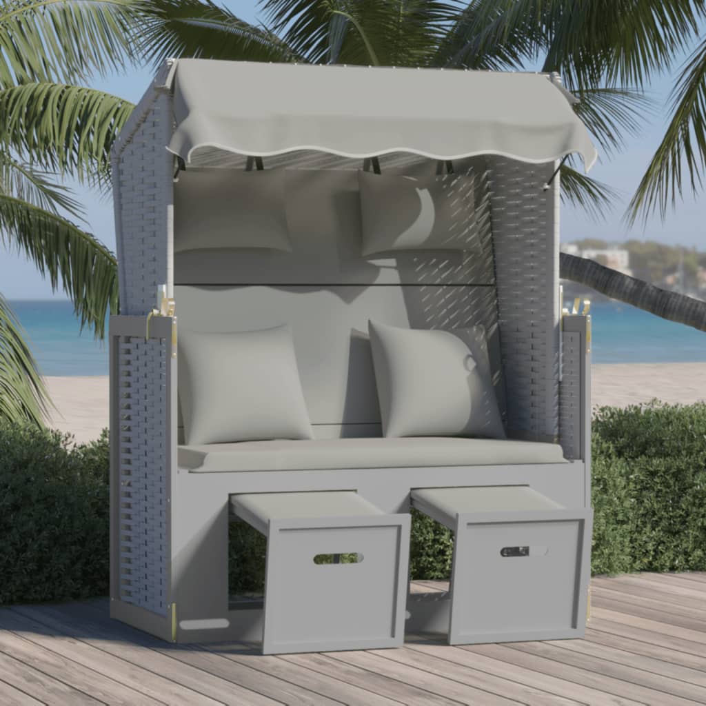 Ξαπλώστρα Strandkorb Γκρι Συνθετικό Ρατάν/Μασίφ Ξύλο +Μαξιλάρια - Pakobazaar