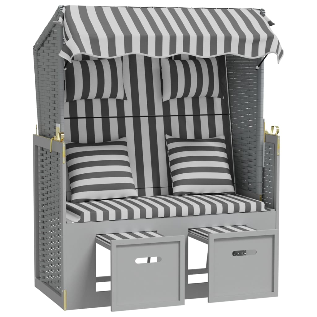 Ξαπλώστρα Strandkorb Γκρι/Λευκό Συνθ. Ρατάν/Ξύλο με Μαξιλάρια