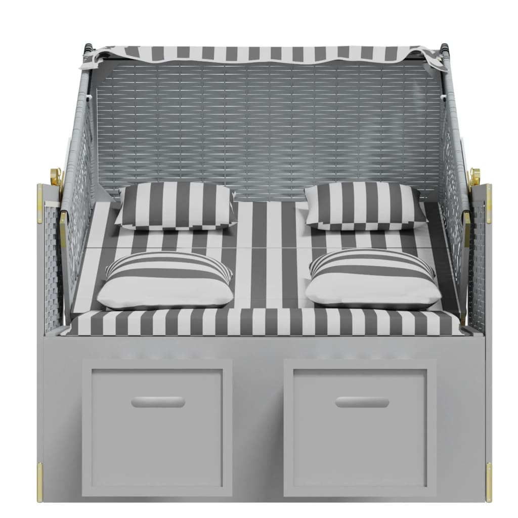 Ξαπλώστρα Strandkorb Γκρι/Λευκό Συνθ. Ρατάν/Ξύλο με Μαξιλάρια