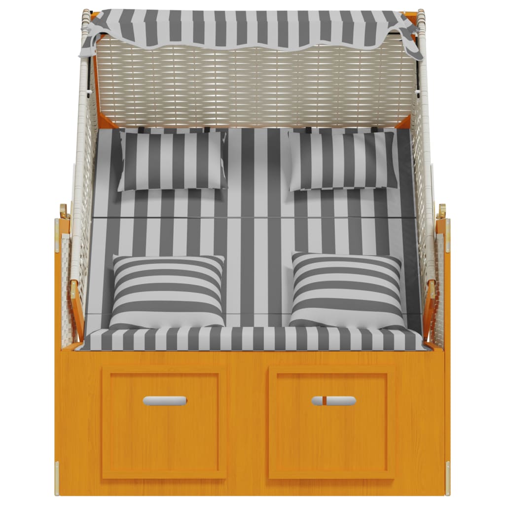 Ξαπλώστρα Strandkorb Λευκό/Γκρι Συνθ. Ρατάν/Ξύλο με Μαξιλάρια - Pakobazaar