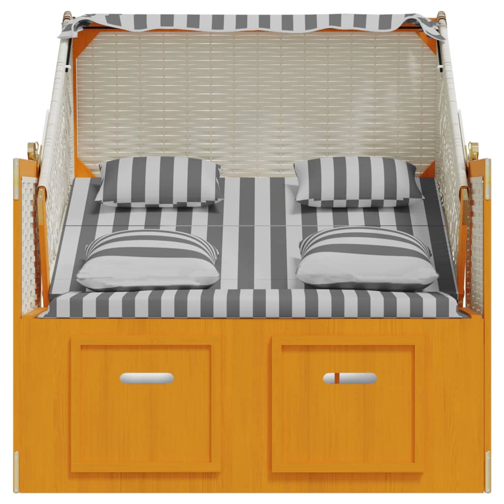 Ξαπλώστρα Strandkorb Λευκό/Γκρι Συνθ. Ρατάν/Ξύλο με Μαξιλάρια - Pakobazaar