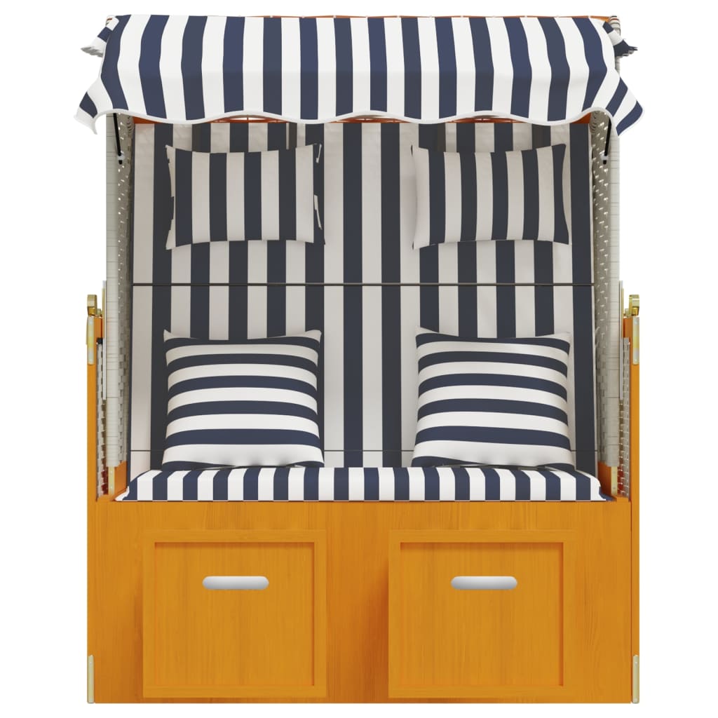 Ξαπλώστρα Strandkorb Λευκό/Μπλε Συνθ. Ρατάν/Ξύλο με Μαξιλάρια - Pakobazaar