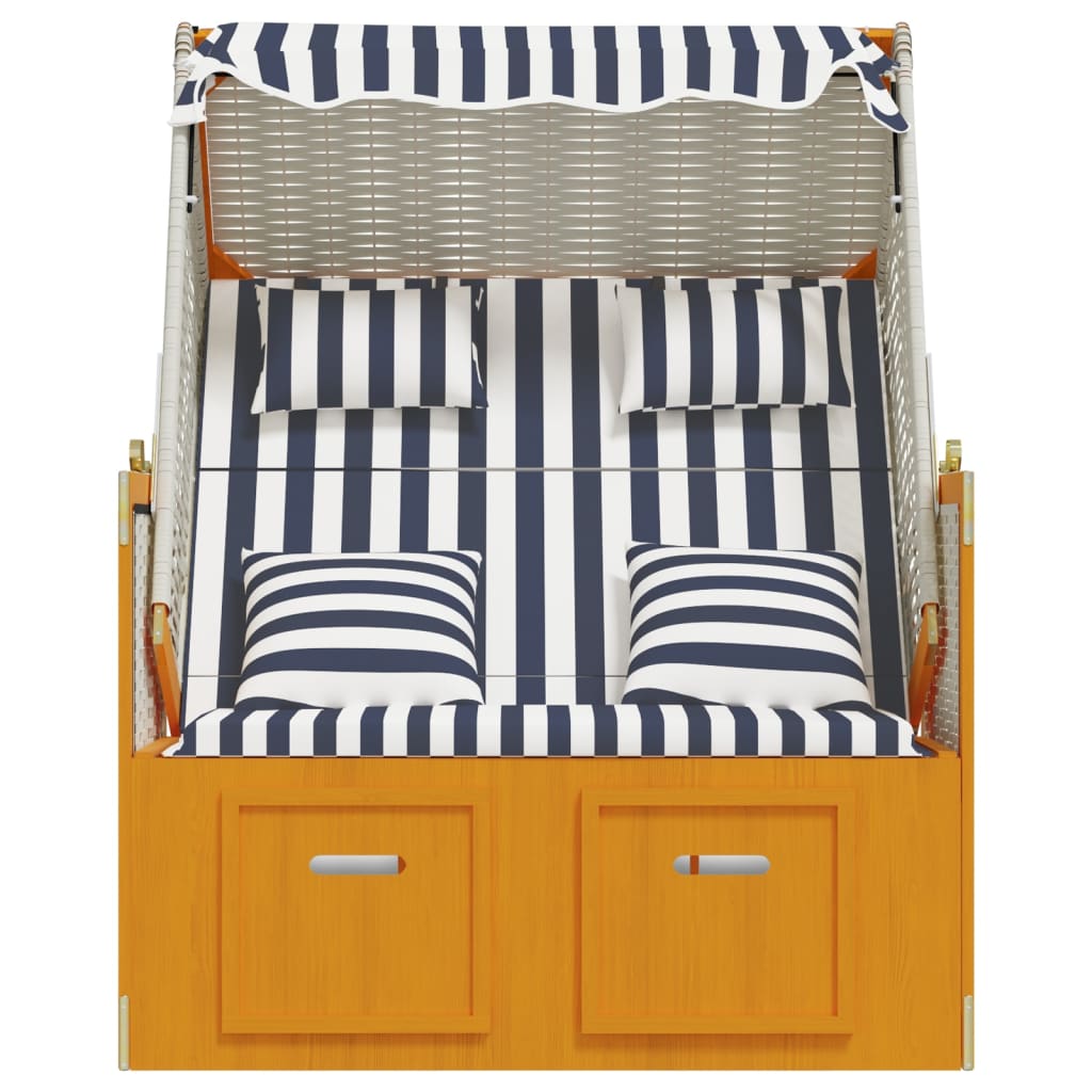 Ξαπλώστρα Strandkorb Λευκό/Μπλε Συνθ. Ρατάν/Ξύλο με Μαξιλάρια - Pakobazaar