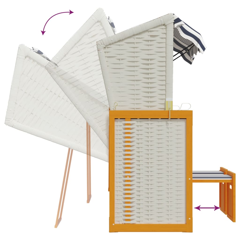 Ξαπλώστρα Strandkorb Λευκό/Μπλε Συνθ. Ρατάν/Ξύλο με Μαξιλάρια - Pakobazaar