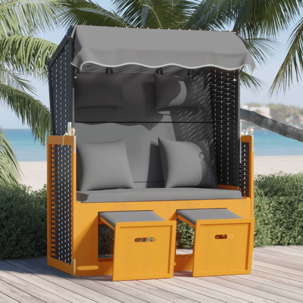 Ξαπλώστρα Strandkorb Μαύρο/Ανθρακί Συνθ.Ρατάν/Ξύλο με Μαξιλάρι - Pakobazaar