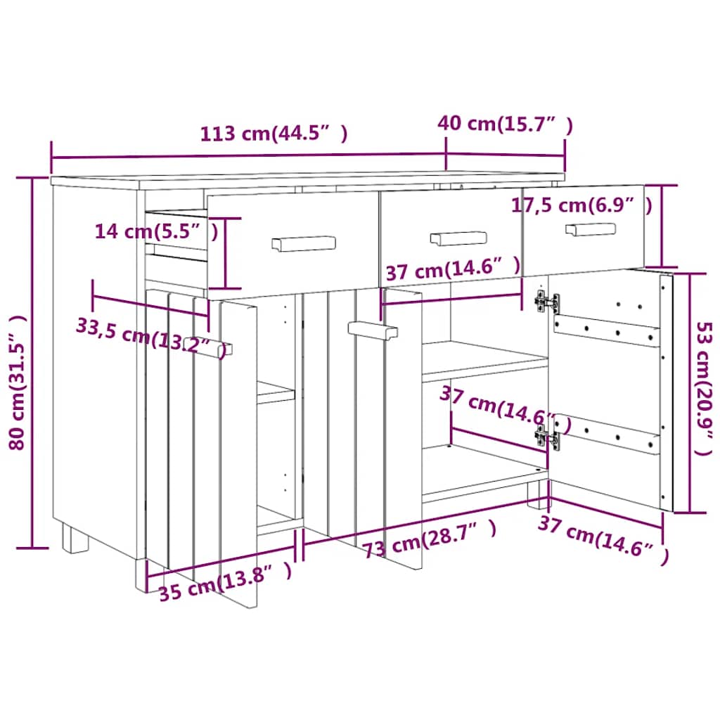 Συρταριέρα HAMAR Σκ. Γκρι 113 x 40 x 80εκ. Μασίφ Ξύλο Πεύκου
