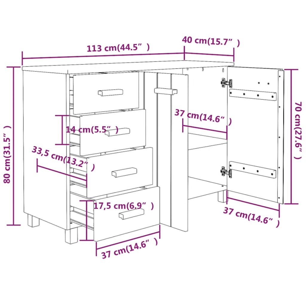 Συρταριέρα HAMAR Σκ. Γκρι 113 x 40 x 80εκ. Μασίφ Ξύλο Πεύκου