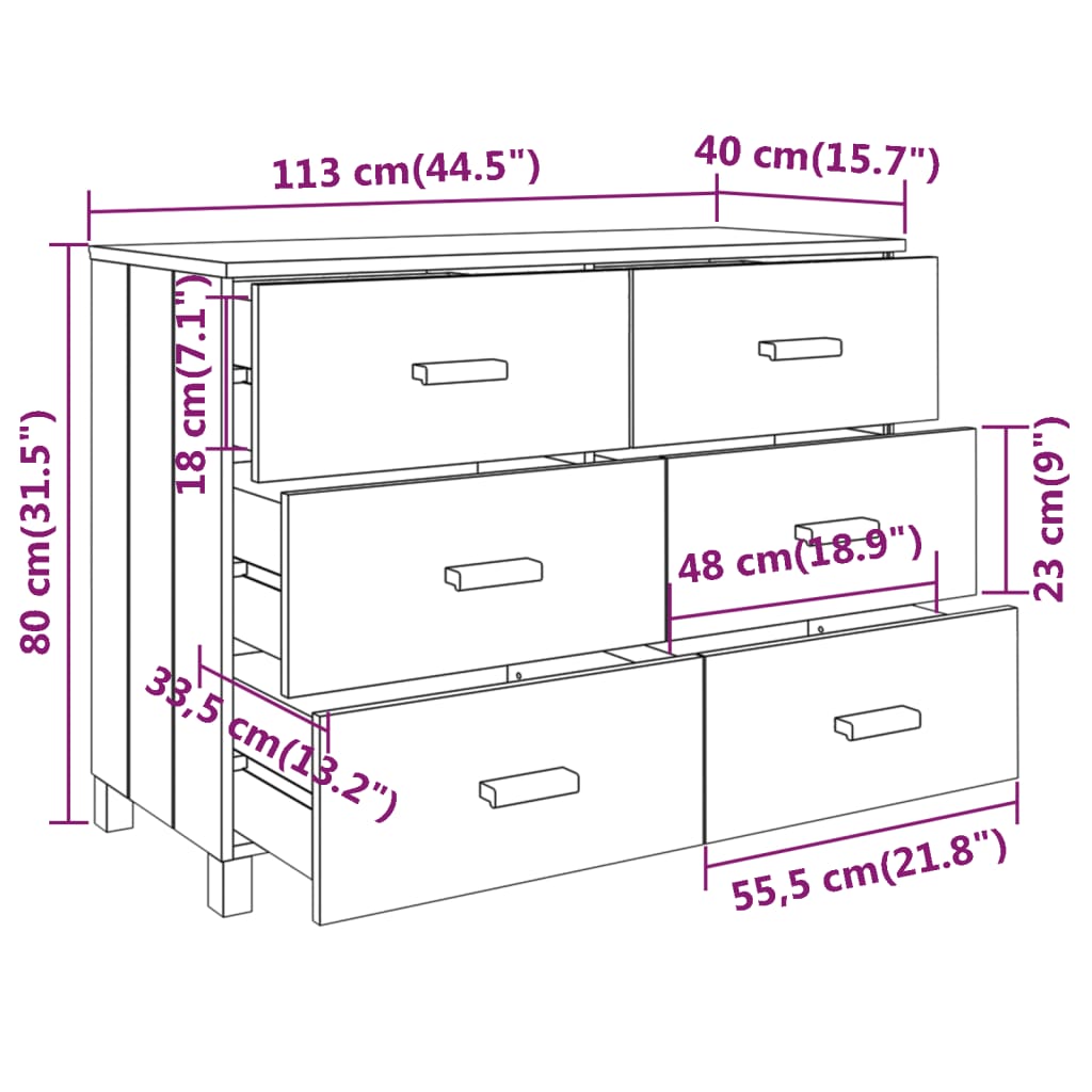 Συρταριέρα HAMAR Λευκό 113 x 40 x 80 εκ. από Μασίφ Ξύλο Πεύκου