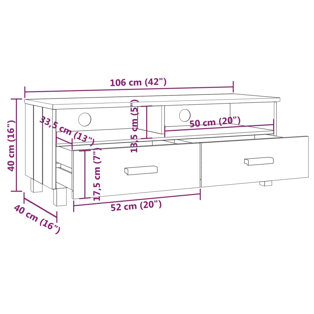 Έπιπλο Τηλεόρασης HAMAR Λευκό 106x40x80 εκ. Μασίφ Ξύλο Πεύκου