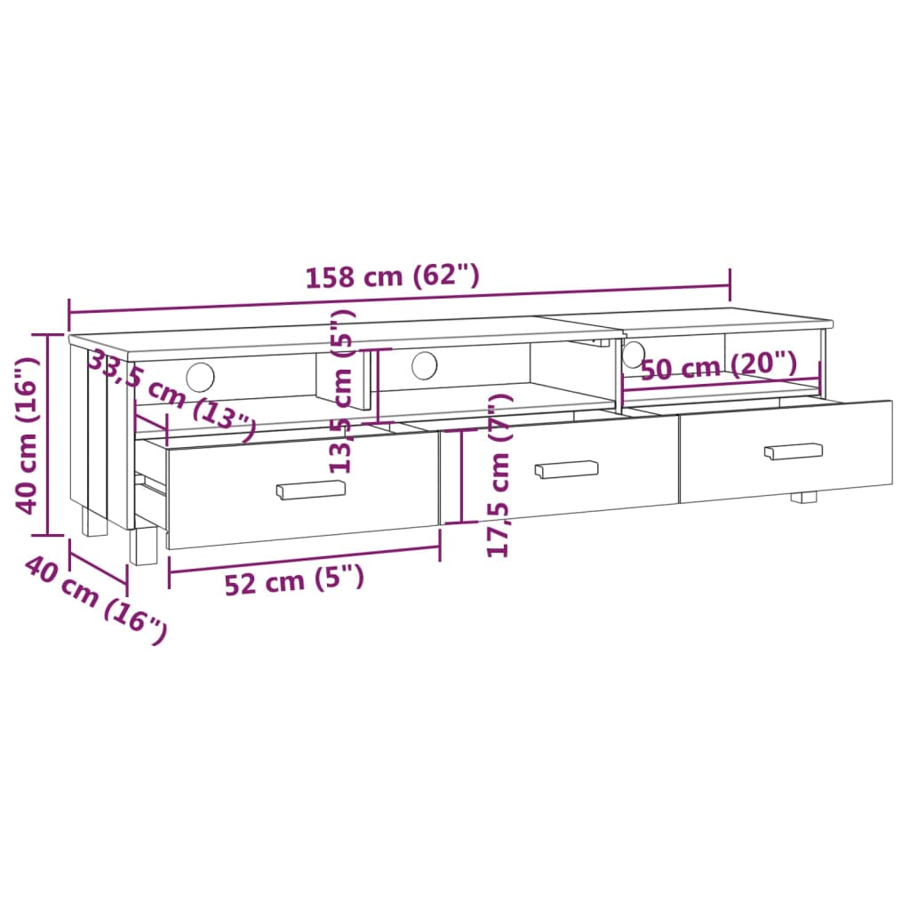Έπιπλο Τηλεόρασης HAMAR Μελί 158x40x40 εκ. Μασίφ Ξύλο Πεύκου