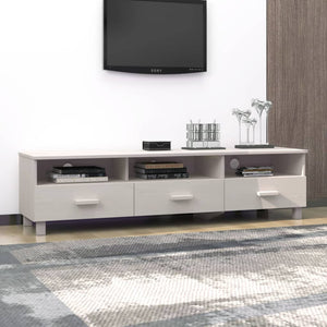 Έπιπλο Τηλεόρασης HAMAR Λευκό 158x40x40 εκ. Μασίφ Ξύλο Πεύκου