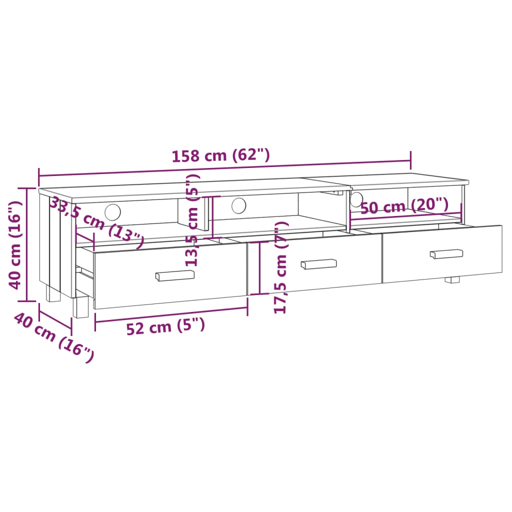 Έπιπλο Τηλεόρασης HAMAR Λευκό 158x40x40 εκ. Μασίφ Ξύλο Πεύκου