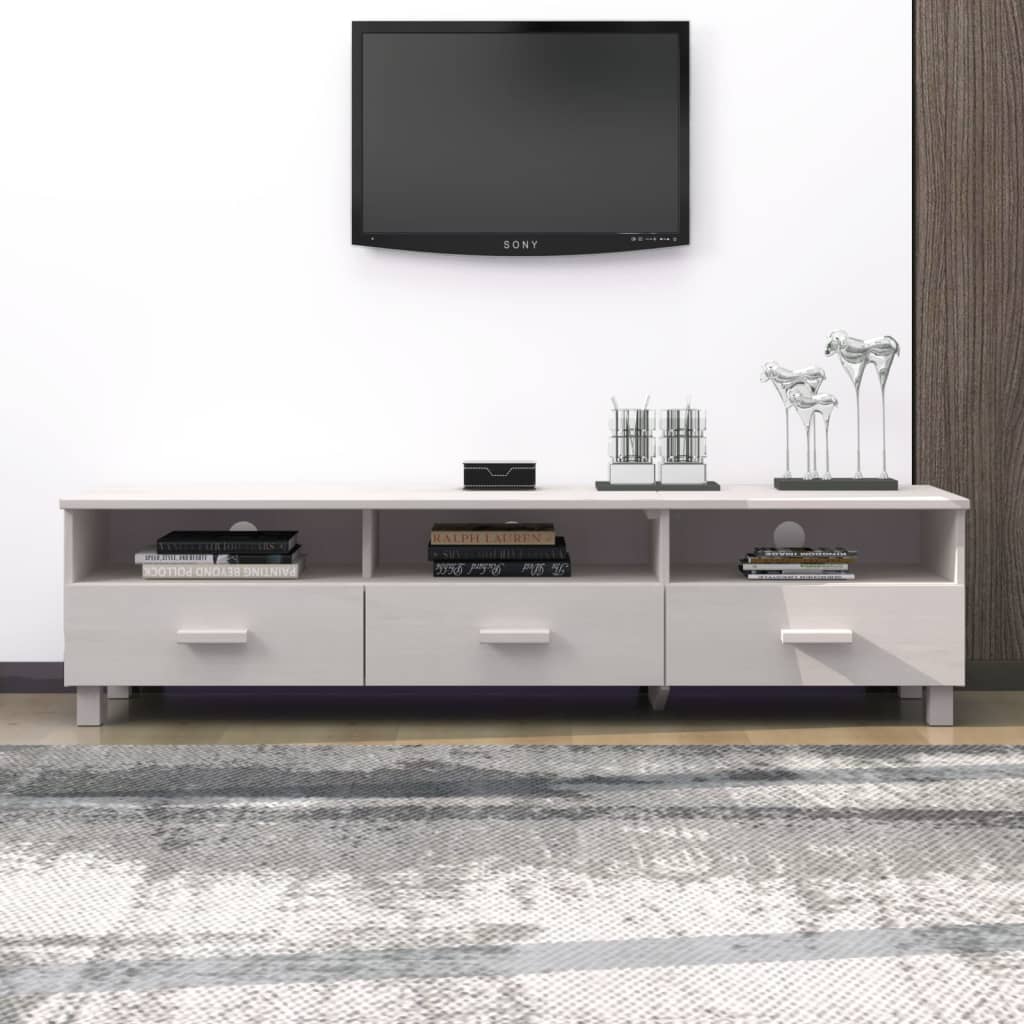 Έπιπλο Τηλεόρασης HAMAR Λευκό 158x40x40 εκ. Μασίφ Ξύλο Πεύκου
